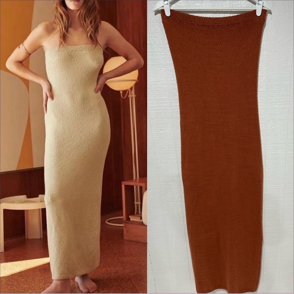 Free People Knit Maxi Dress in Cream and Brown